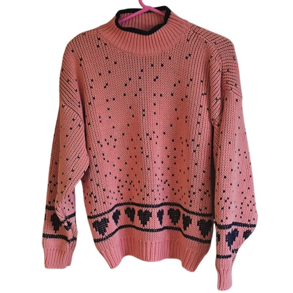 Vintage paris sport club heart knit mock neck sweater size large